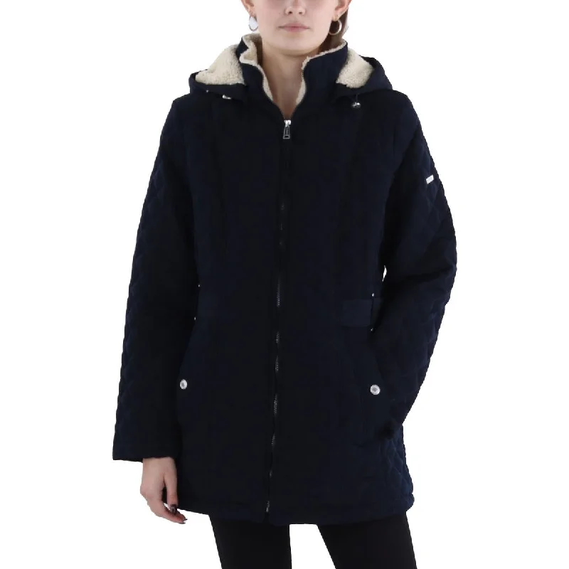 Lounge Chic Laundry by Shelli Segal Womens Faux Fur Hooded Quilted Coat