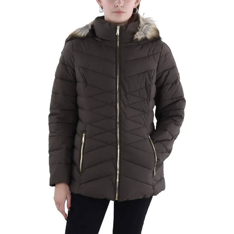 Easy Wear Chic Laundry by Shelli Segal Womens Faux Fur Trim Hooded Puffer Jacket