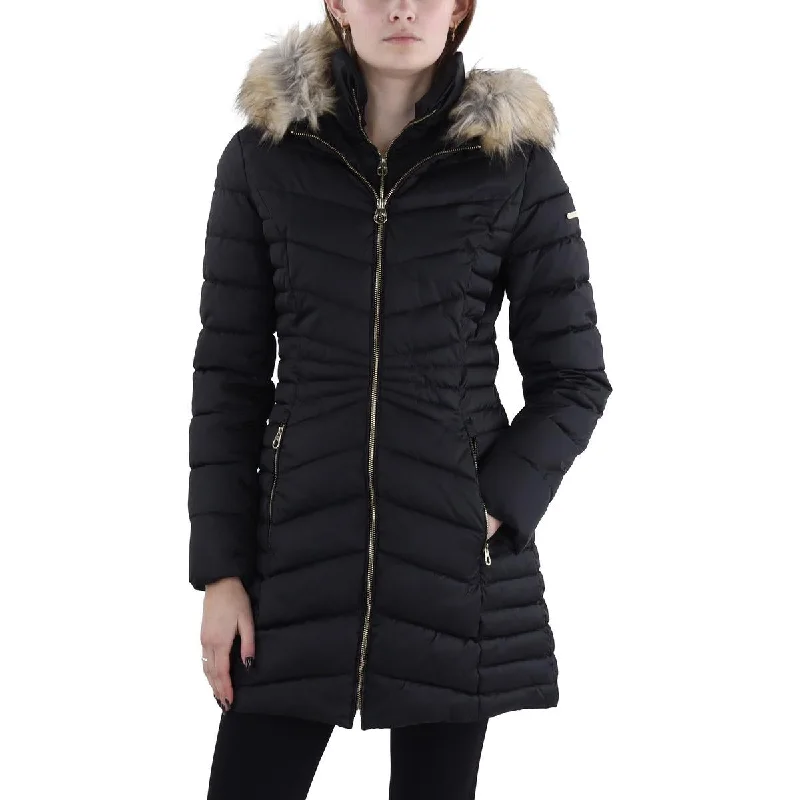Soft Comfort Laundry by Shelli Segal Womens Faux Fur Trim Hooded Puffer Jacket