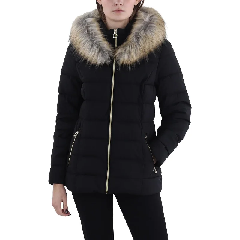 Relaxed Tops Laundry by Shelli Segal Womens Faux Fur Trim Hooded Puffer Jacket