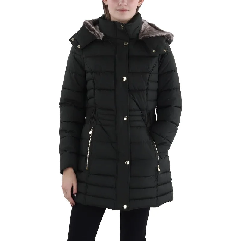 Modern Comfort Laundry by Shelli Segal Womens Faux Fur Trim Hooded Puffer Jacket