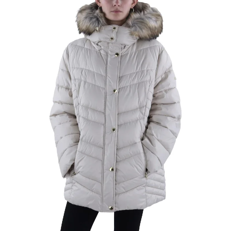 Easygoing Style Laundry by Shelli Segal Womens Faux Fur Trim Hooded Puffer Jacket