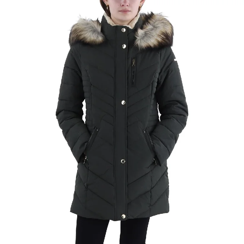 Comfy Chic Laundry by Shelli Segal Womens Faux Fur Trim Hooded Puffer Jacket