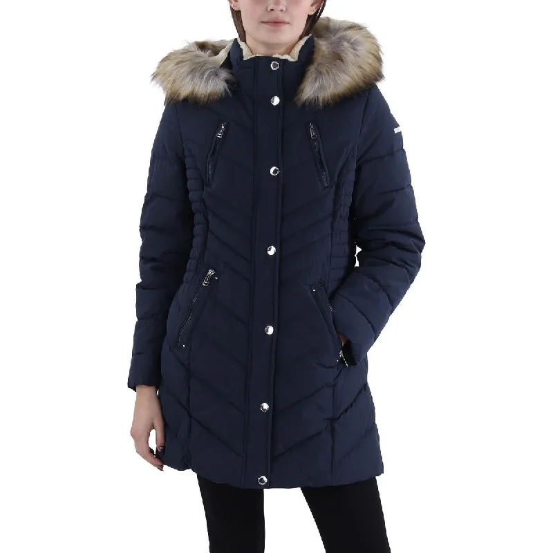 Comfortable Sweaters Laundry by Shelli Segal Womens Faux Fur Trim Hooded Puffer Jacket Comfortable Sweaters Laundry by Shelli Segal Womens Faux Fur Trim Hooded Puffer Jacket