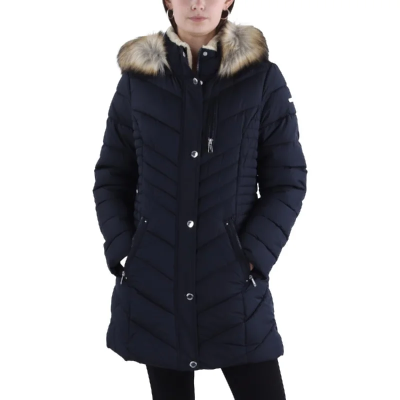 Comfortable Jeans Laundry by Shelli Segal Womens Faux Fur Trim Hooded Puffer Jacket