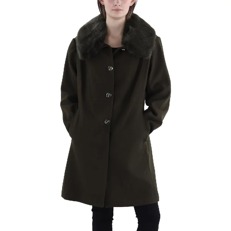 Cozy Fitting Laundry by Shelli Segal Womens Faux Fur Trim Long Walker Coat