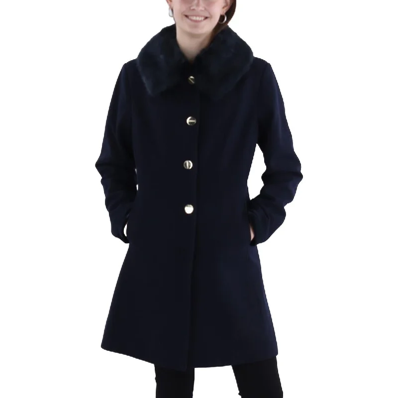 Quality Tailoring Laundry by Shelli Segal Womens Faux Fur Trim Long Wool Coat