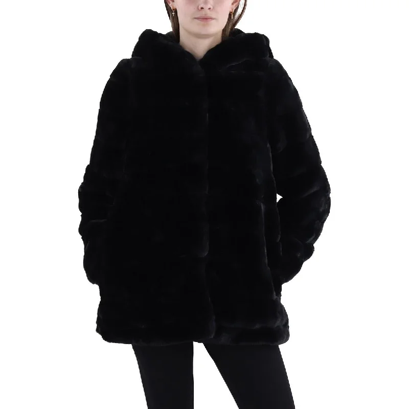 Comfy Pants Laundry by Shelli Segal Womens Hooded Midi Faux Fur Coat