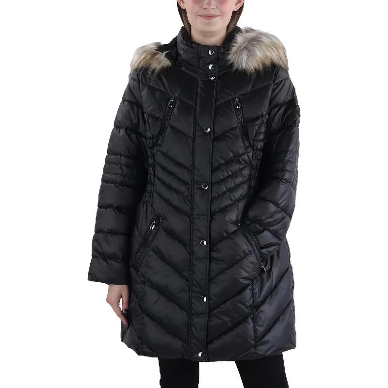Soft Casuals Laundry by Shelli Segal Womens Plus Faux Fur Trim Hooded Puffer Jacket