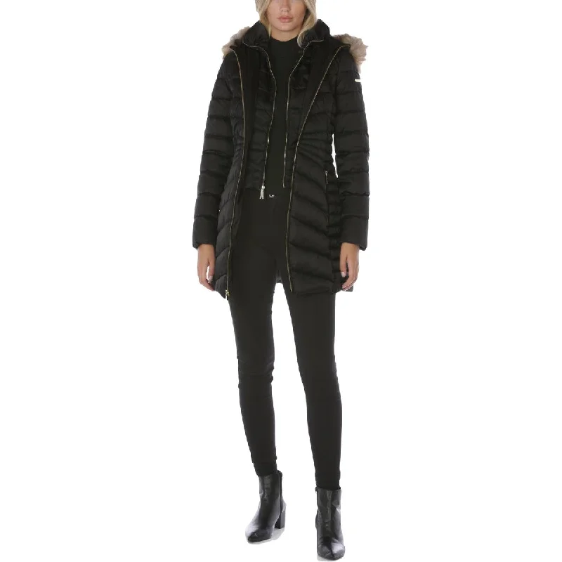 Girl Style Laundry by Shelli Segal Women's Quilted 3/4 Bib Puffer Coat with Faux Fur Trim Girl Style Laundry by Shelli Segal Women's Quilted 3/4 Bib Puffer Coat with Faux Fur Trim