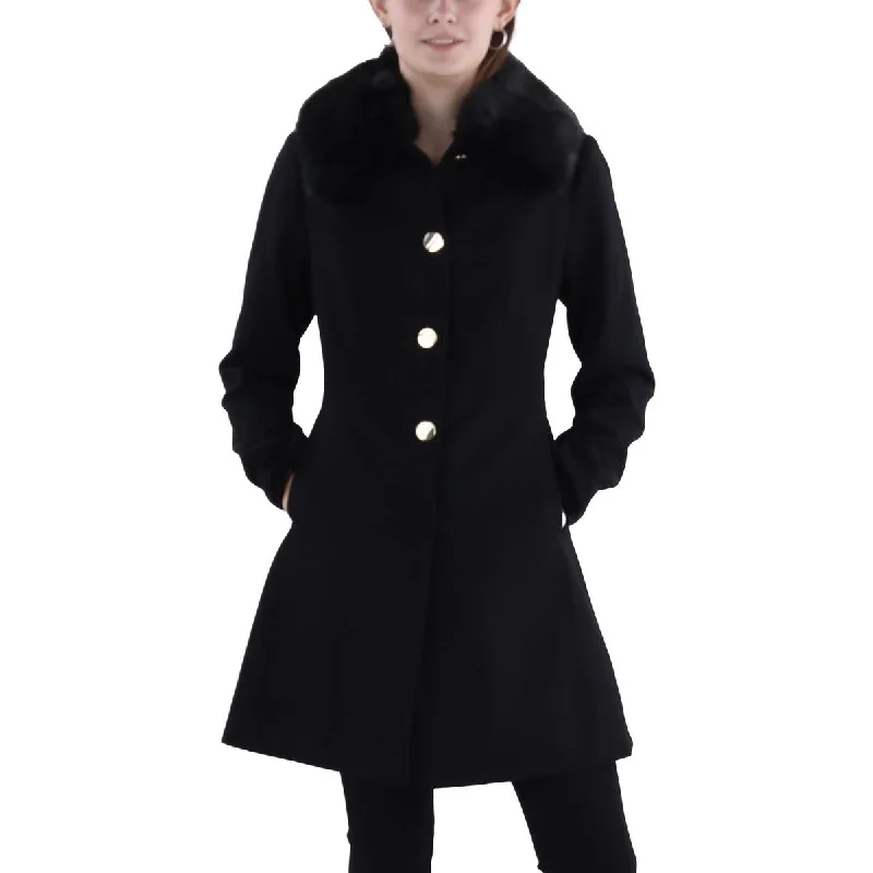 Luxury Fashion Laundry by Shelli Segal Womens Wool Blend Faux Fur Trim Wool Coat
