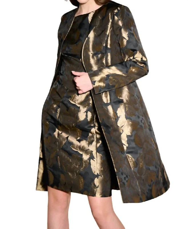 Cozy Footwear Leaf Duster Coat In Black/bronze