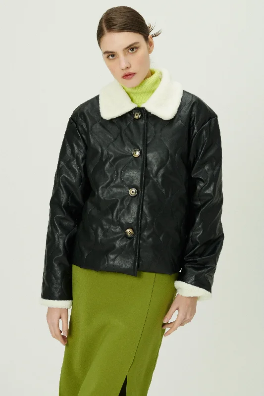 Luna Shearling Pleather Quilted Coat