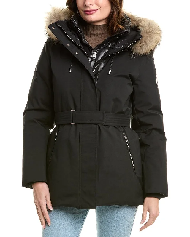 Soft And Comfortable Mackage Jeni FZ Leather-Trim Coat