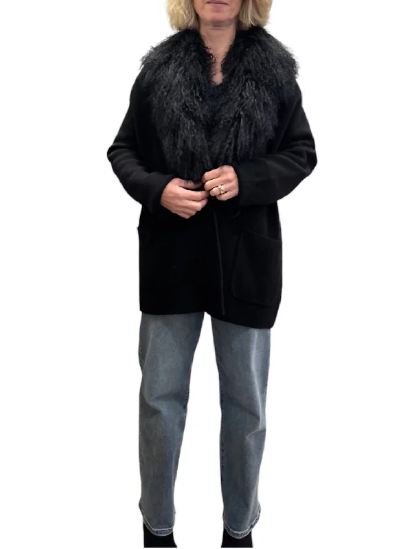 Relaxed Looks Merino Fur Shawl Jacket In Black