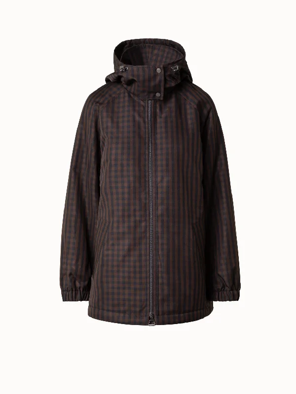 Warm Comfort Oversize Silk Parka with Vichy Check