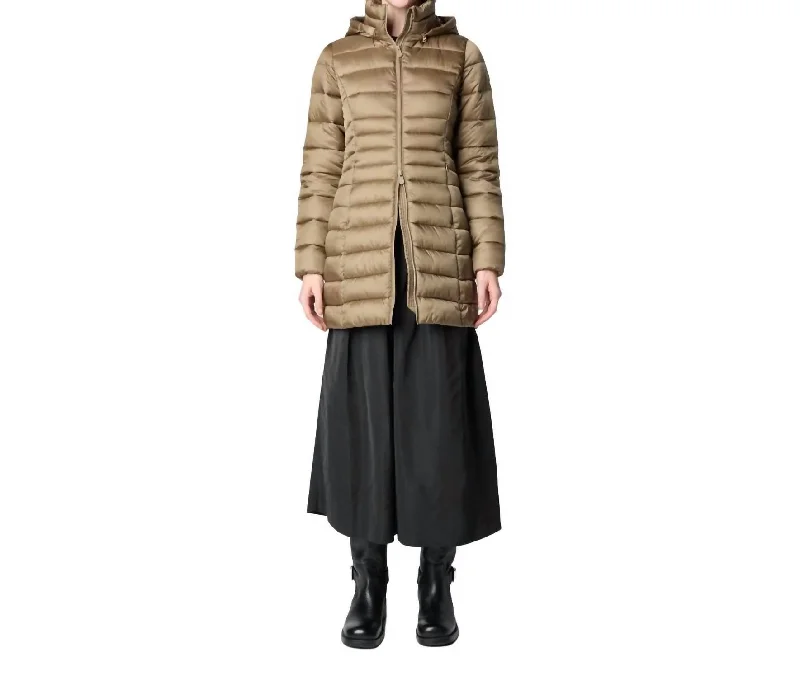 Smart Comfort Reese Long Hooded Animal Free Puffer In Husk Green