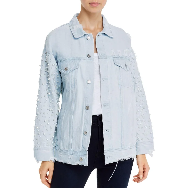 Sunset & Spring Womens Embellished Denim Denim Jacket