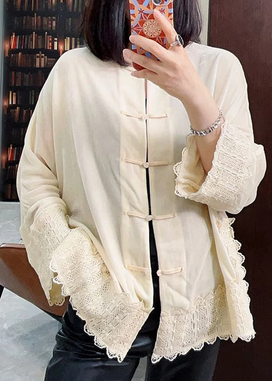 Spring Fashion Vintage White Floral Button Silk Velour Coats Long Sleeve
