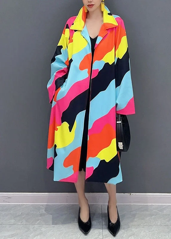 Hooded design Vogue Rainbow Square Collar Button Trench Coats Fall