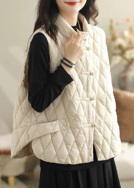 Cozy Fitting White Pockets Patchwork Cotton Filled Waistcoat Stand Collar Winter