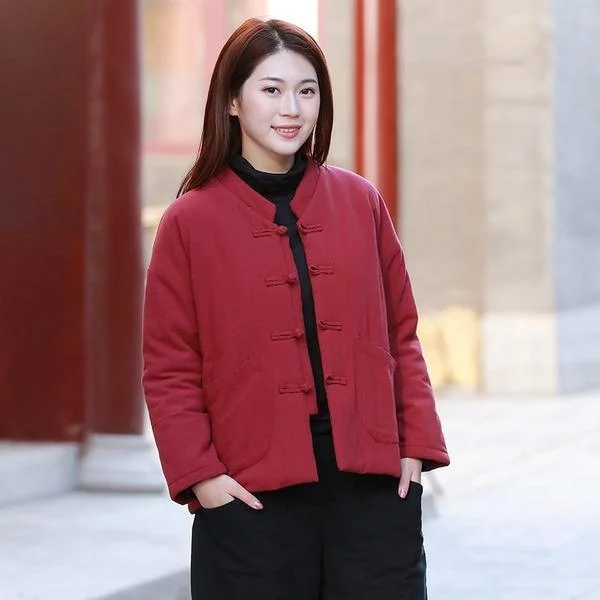 Versatile Outfits Winter Vintage Warm V-Neck Chinese Style Plate Buckle Parkas Coats Versatile Outfits Winter Vintage Warm V-Neck Chinese Style Plate Buckle Parkas Coats