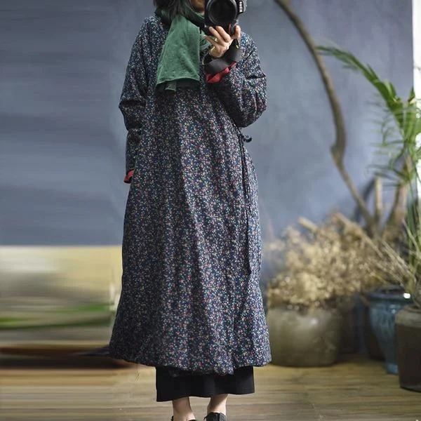 Timeless Comfort Women 2020 Spring Vintage Cotton Parkas Coats Belt Warm Cotton V-neck Long Coats Timeless Comfort Women 2020 Spring Vintage Cotton Parkas Coats Belt Warm Cotton V-neck Long Coats