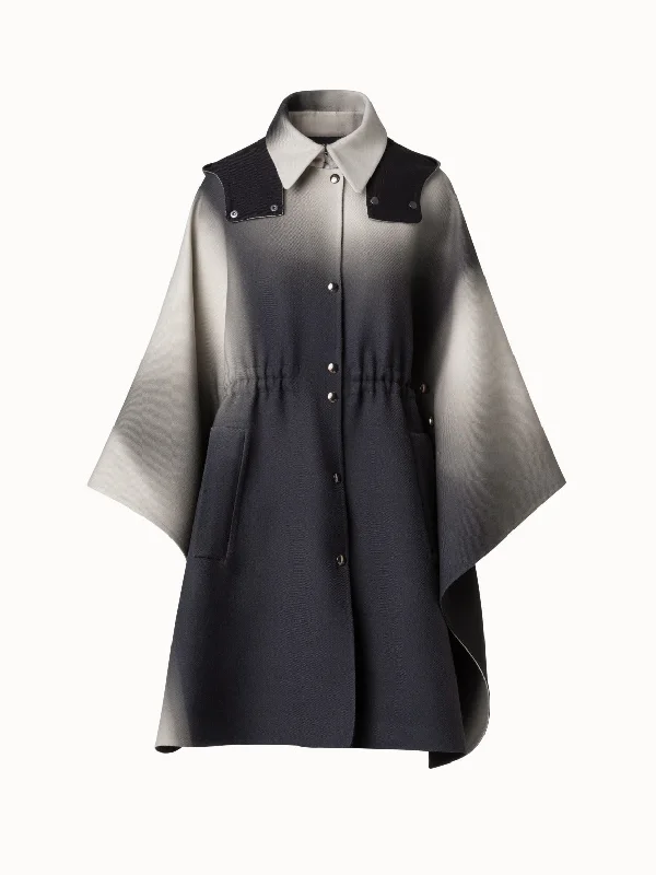 Minimalism Wool Cape with Detachable Hood and Shadow Print