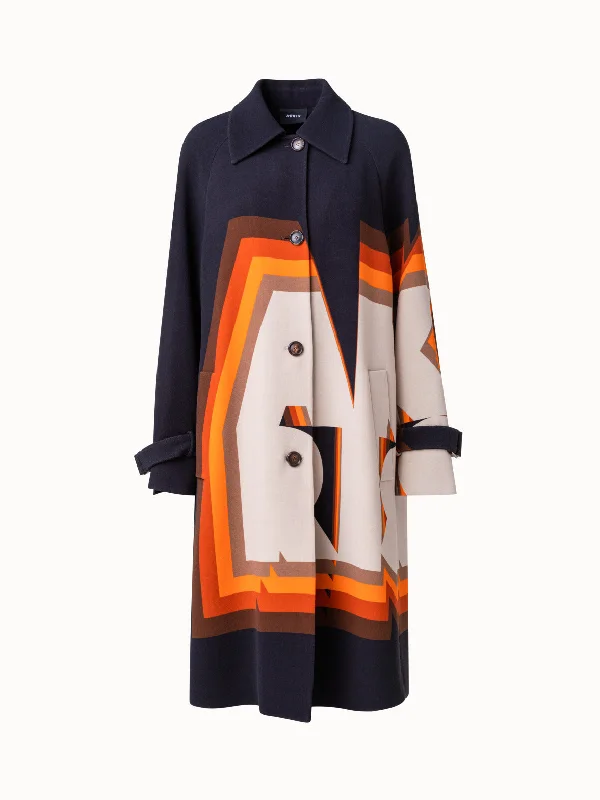 Stylish Fit Wool Coat with Superimposed Letters Print