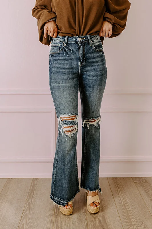 Risen The Sequoia High Waist Distressed Flare in Dark Wash