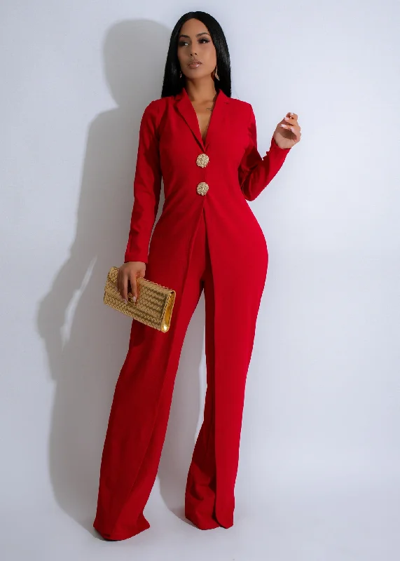 Stunning Fashion Black Tie Glam Jumpsuit Red