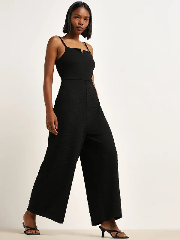 Nuon Black Textured Cut-Out Jumpsuit