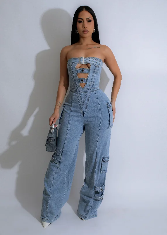 Elegant And Elegant Steel Rebel Cargo Jumpsuit Light Denim