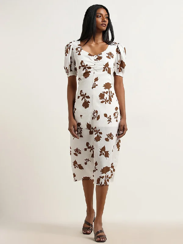 Wardrobe Ivory Floral Printed Straight Dress