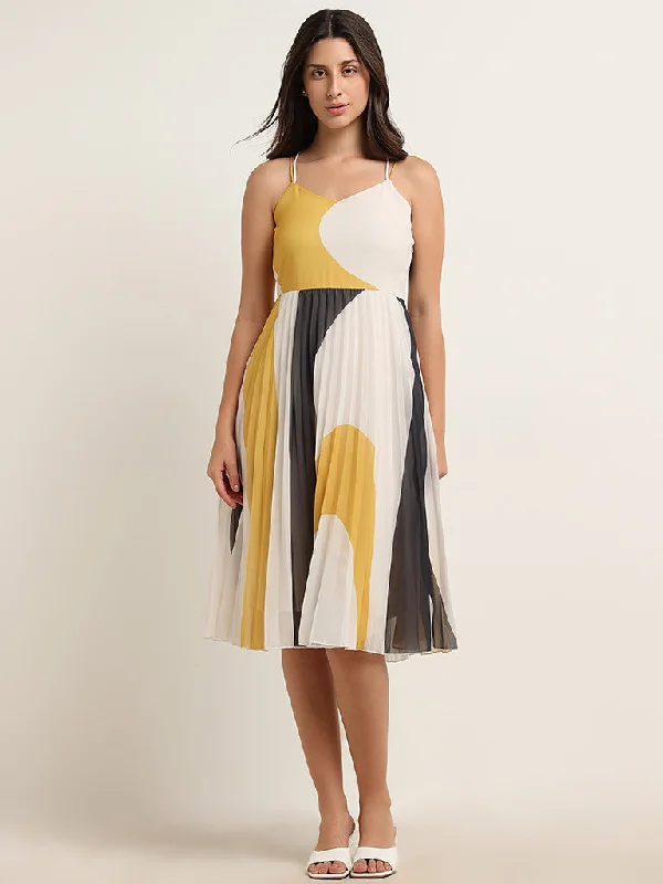 Wardrobe Yellow Accordion Pleated A-Line Dress