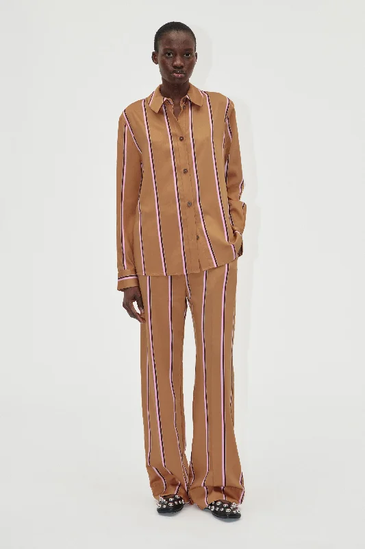 Gathered Long Pants - Cocoa Stripes