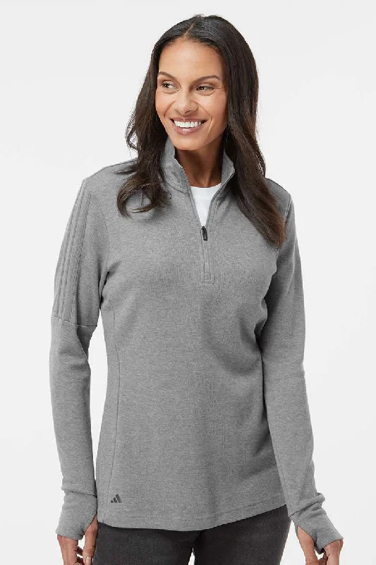 Adidas Womens 3 Stripes Moisture Wicking 1/4 Zip Sweater - Grey Melange