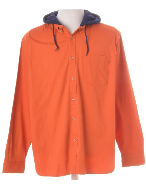 High Street Style Label Orange Hooded Cotton Shirt