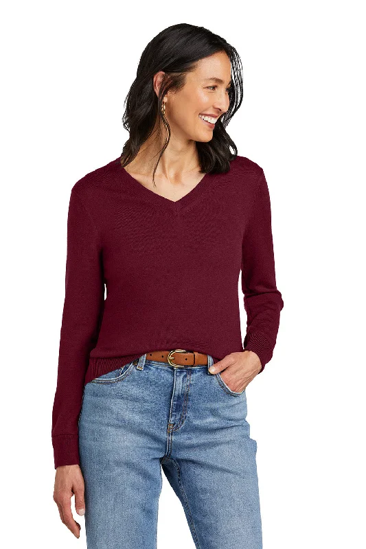 Brooks Brothers Womens Merino Long Sleeve V-Neck Sweater - Vintage Port Red - New