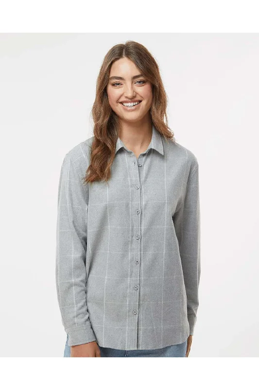 Burnside Womens Boyfriend Flannel Long Sleeve Button Down Shirt - Grey/White