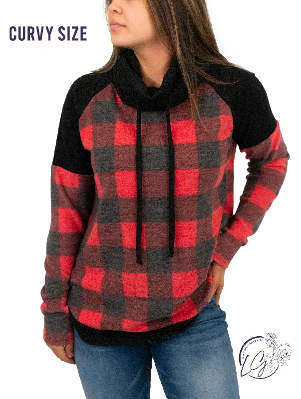 Curvy Match Me Buffalo Plaid Cowl Neck