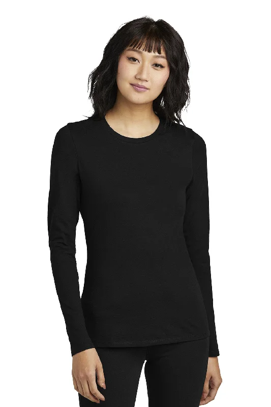 District Womens Perfect Blend CVC Long Sleeve Crewneck T-Shirt - Black - New