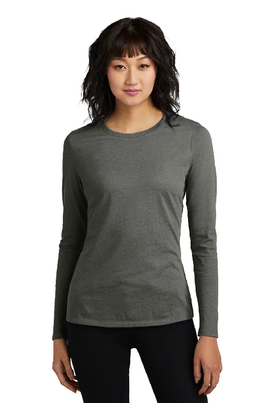 District Womens Perfect Blend CVC Long Sleeve Crewneck T-Shirt - Heather Charcoal Grey - New