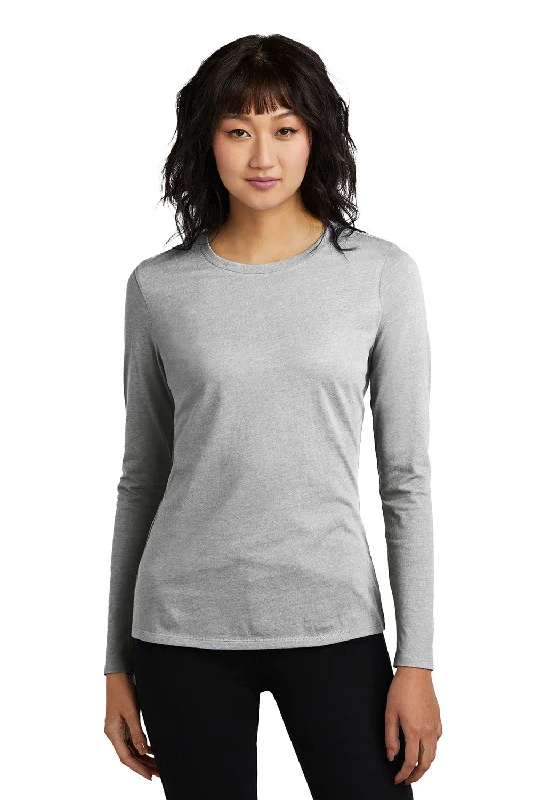 District Womens Perfect Blend CVC Long Sleeve Crewneck T-Shirt - Heather Light Grey - New