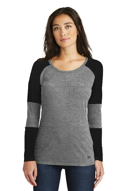 New Era Womens Performance Moisture Wicking Long Sleeve Crewneck T-Shirt - Black/Shadow Grey - Closeout