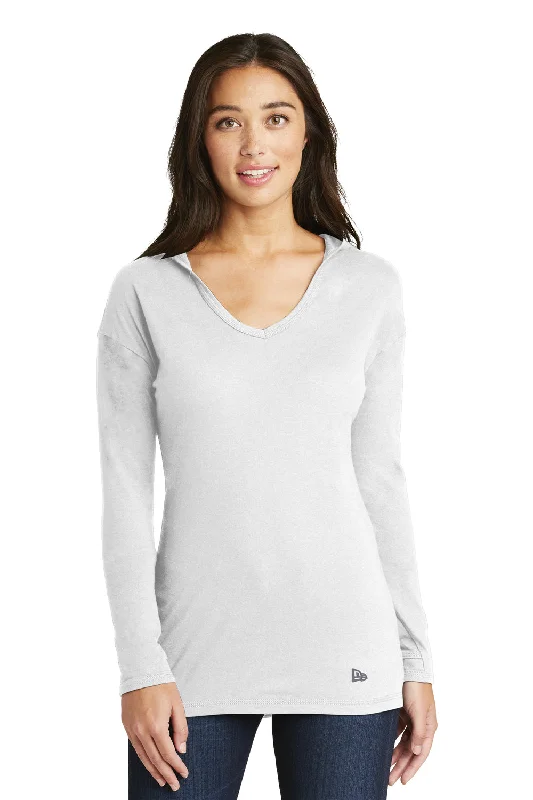 New Era Womens Performance Moisture Wicking Long Sleeve Hooded T-Shirt Hoodie - White - Closeout