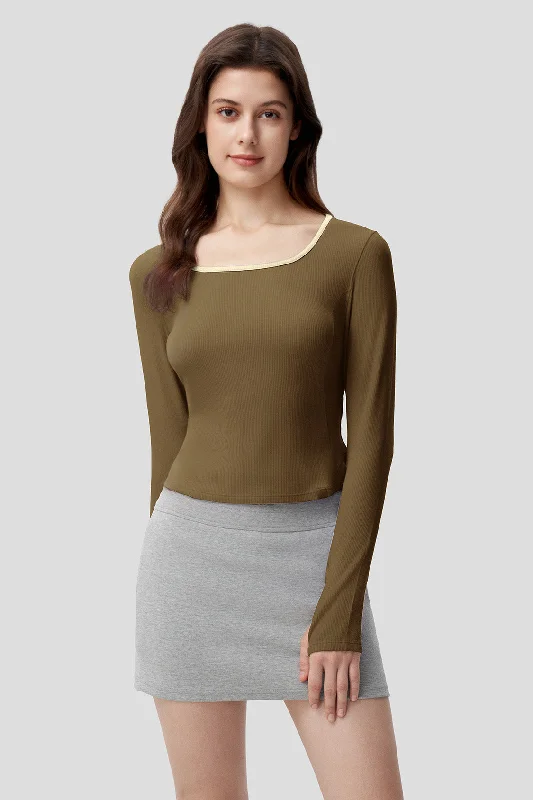 Women's Short U-Neck Skin-Fit Long Sleeve Shirt