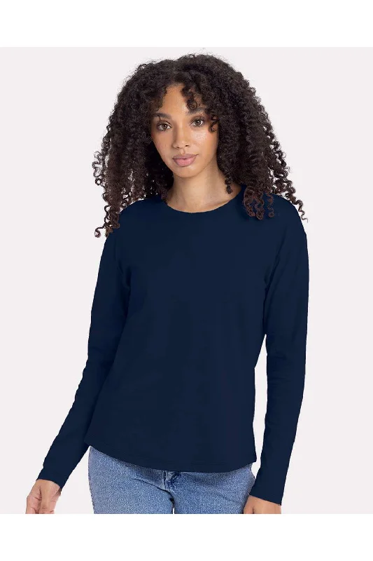 Next Level Womens Relaxed Long Sleeve Crewneck T-Shirt - Midnight Navy Blue