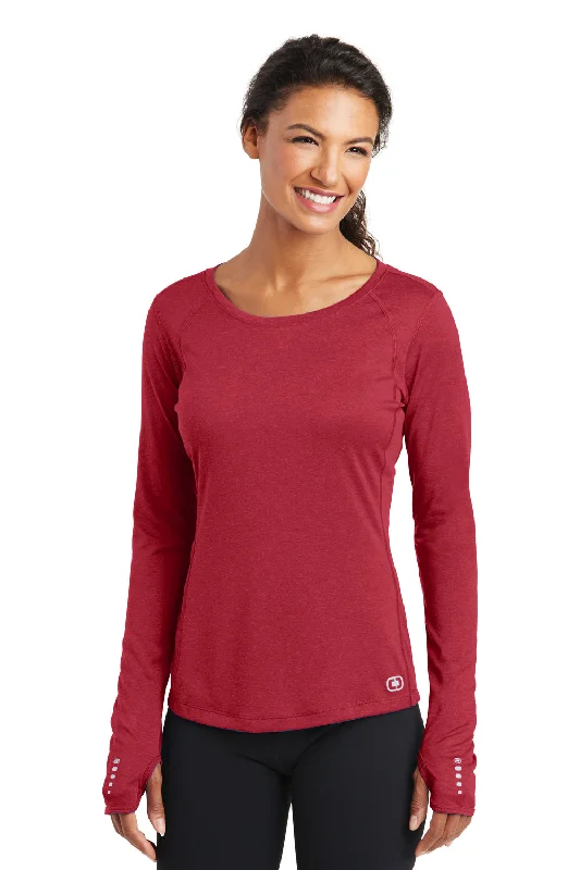 Ogio Womens Endurance Pulse Jersey Moisture Wicking Long Sleeve Crewneck T-Shirt - Ripped Red