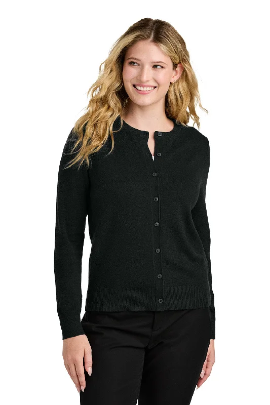 Port Authority Womens Easy Care Long Sleeve Button Front Cardigan Sweater - Deep Black - New